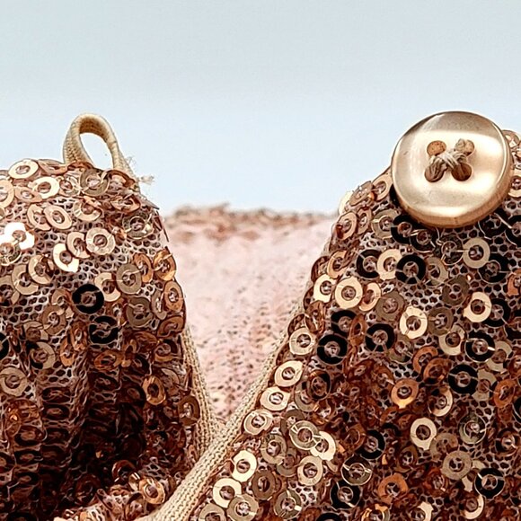 Girls Rose Gold Sequin Dress With Ruffle Detail & Short Sleeves Girls Size 10 - Picture 10 of 16